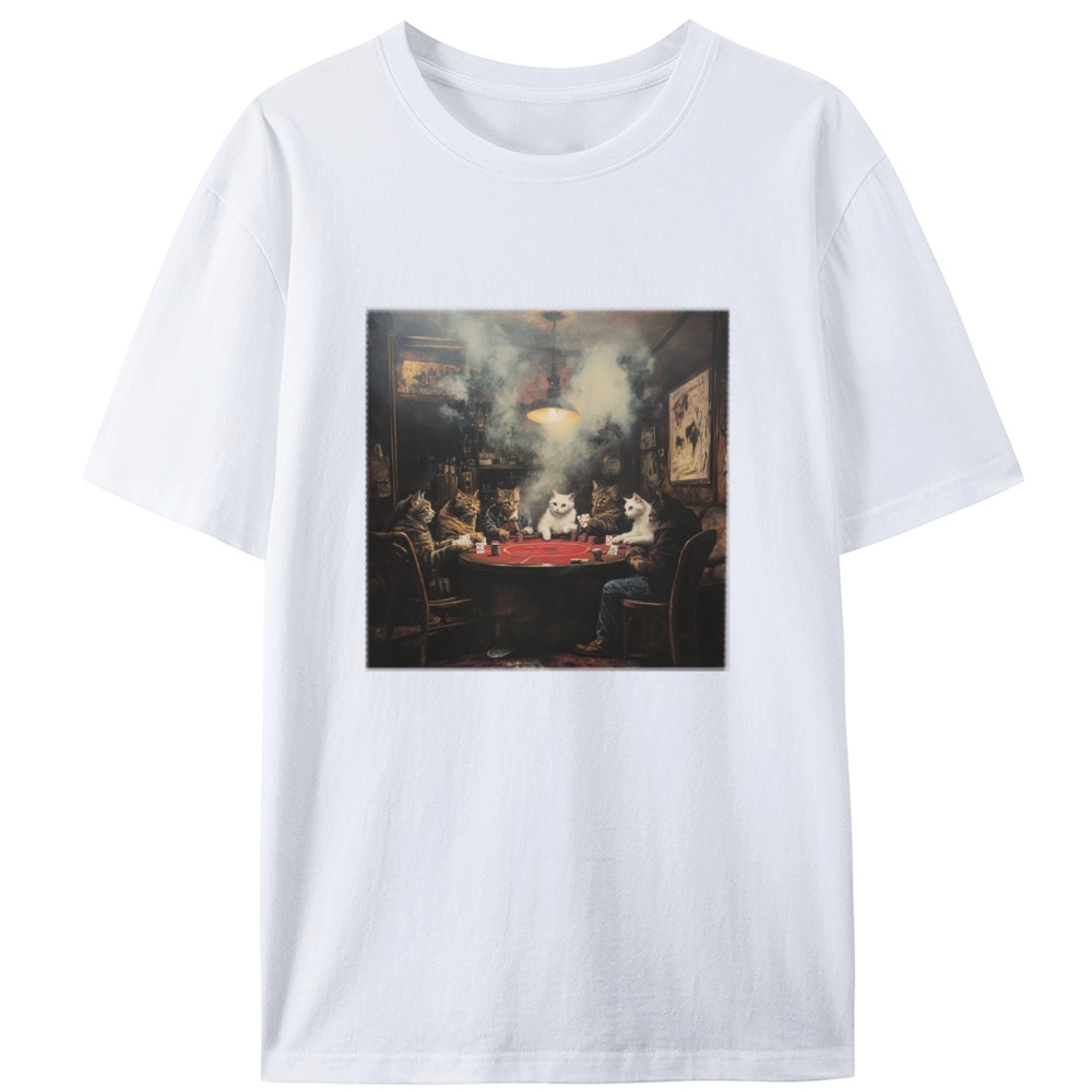 Midnight Poker Cats Club Vintage Graphic Edition Retro Designed for Women - Slim Fit Cotton Tee