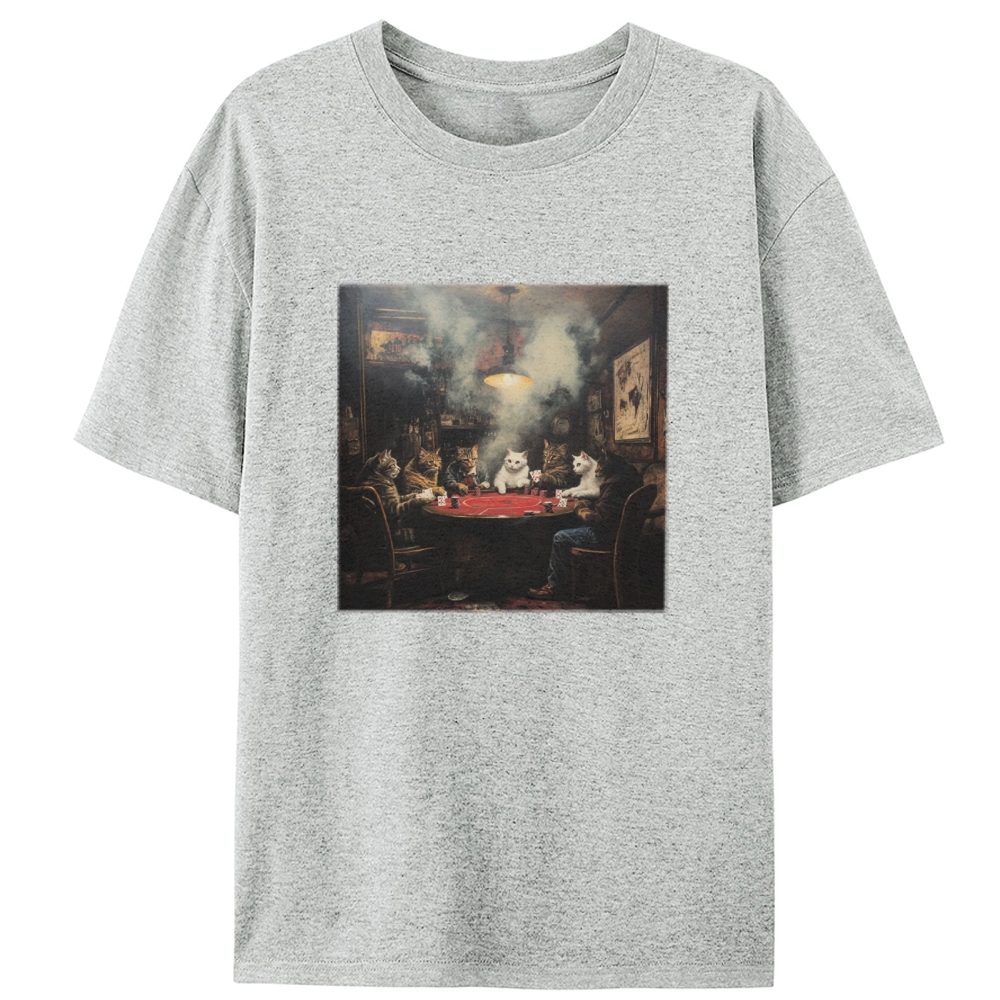 Midnight Poker Cats Club Vintage Graphic Edition Retro Designed for Women - Slim Fit Cotton Tee