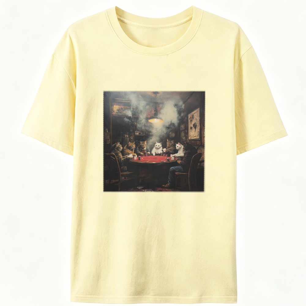 Midnight Poker Cats Club Vintage Graphic Edition Retro Designed for Women - Slim Fit Cotton Tee