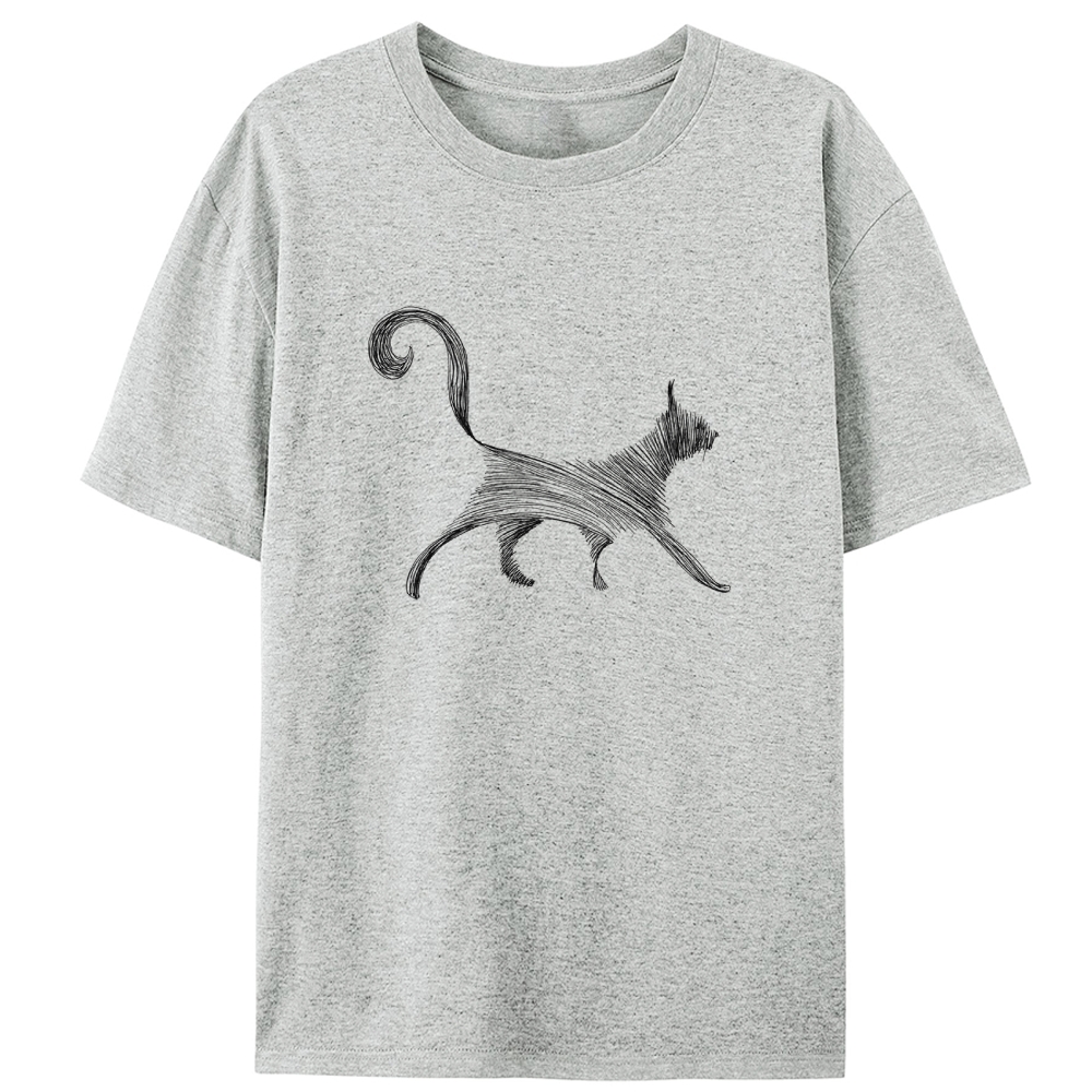 Line Art Cat Retro Designed for Women - Slim Fit Cotton Tee