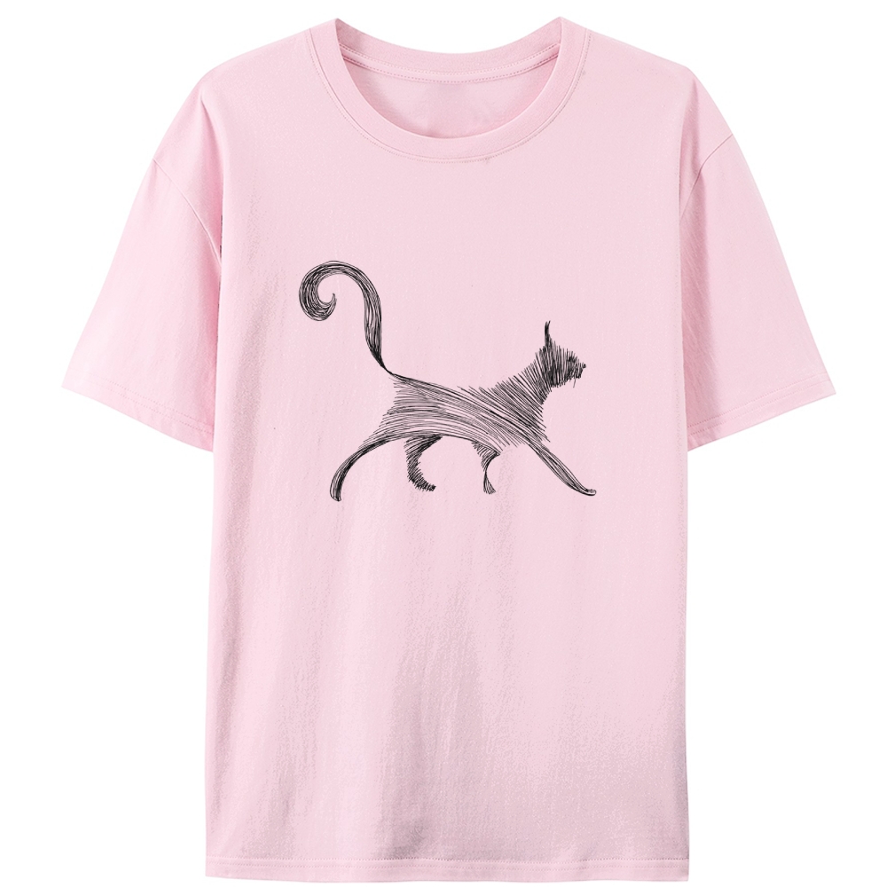 Line Art Cat Retro Designed for Women - Slim Fit Cotton Tee