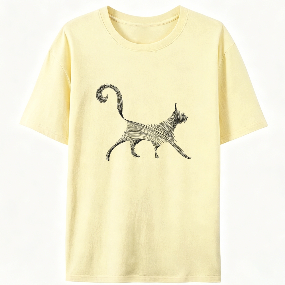 Line Art Cat Retro Designed for Women - Slim Fit Cotton Tee