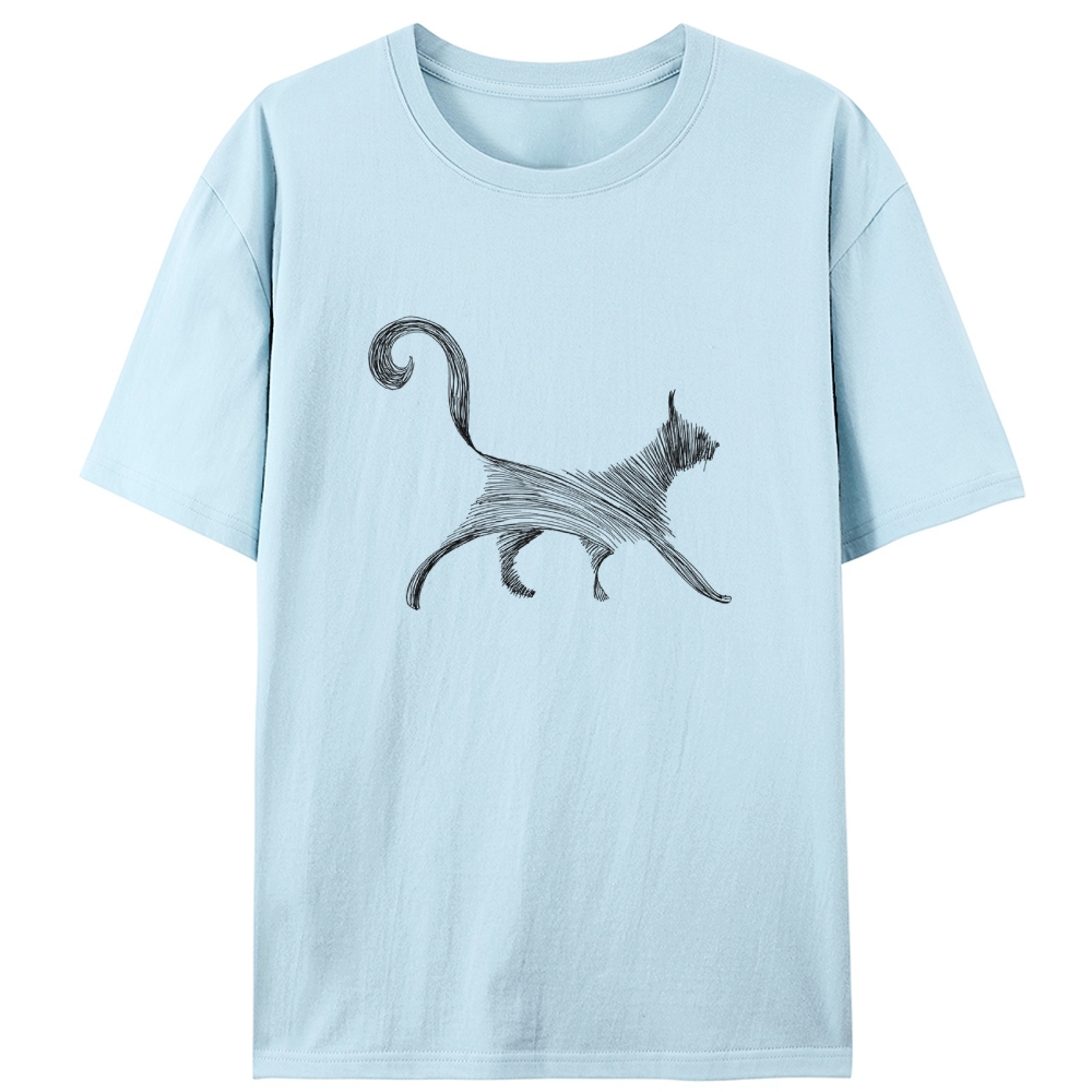 Line Art Cat Retro Designed for Women - Slim Fit Cotton Tee