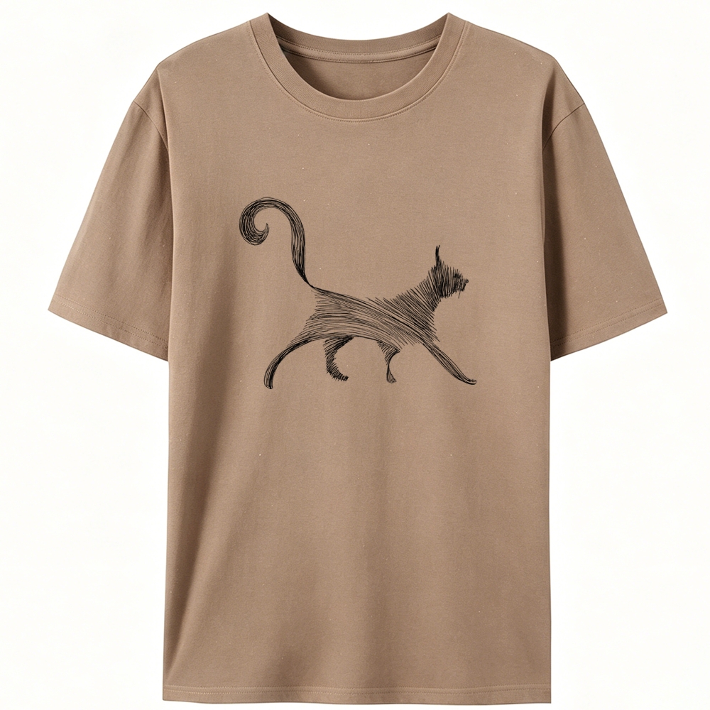 Line Art Cat Retro Designed for Women - Slim Fit Cotton Tee