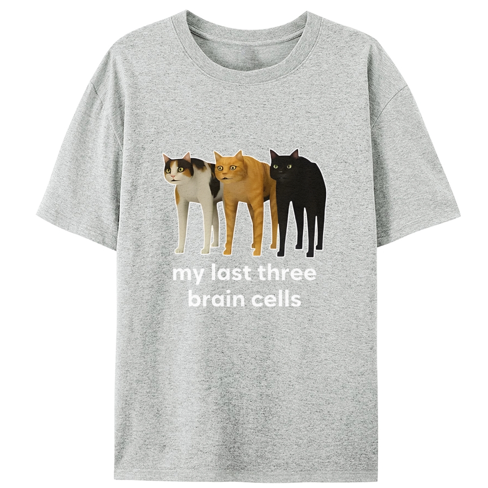 My Last Three Brain Cells Cat Meme Retro Designed for Women - Slim Fit Cotton Tee