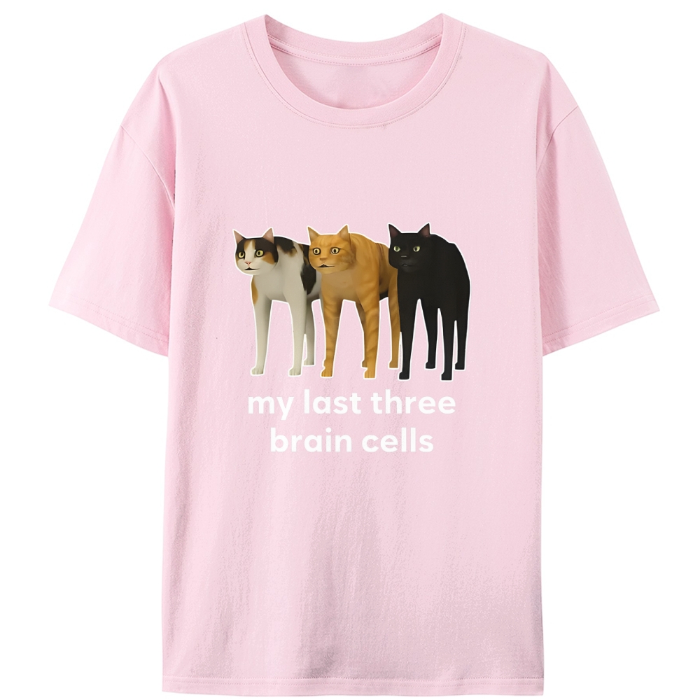 My Last Three Brain Cells Cat Meme Retro Designed for Women - Slim Fit Cotton Tee