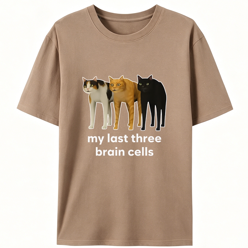 My Last Three Brain Cells Cat Meme Retro Designed for Women - Slim Fit Cotton Tee