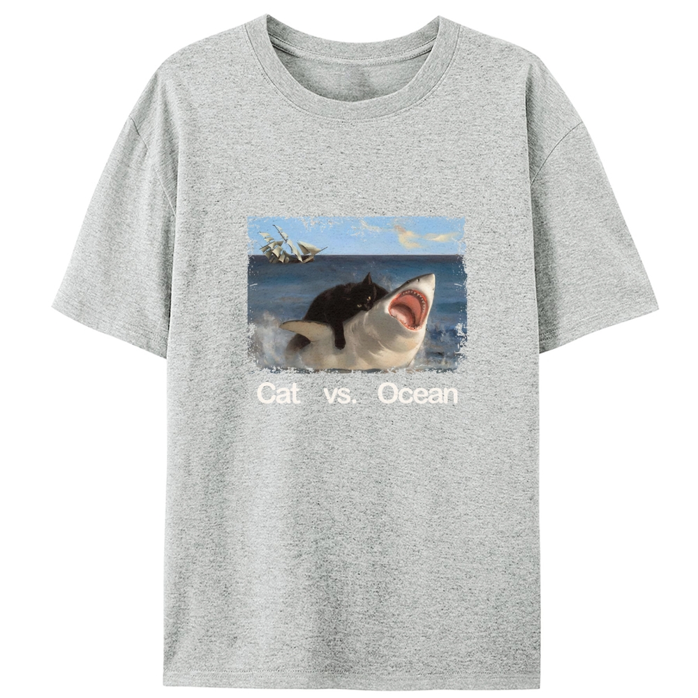 Cat vs. Ocean Retro Designed for Women - Slim Fit Cotton Tee
