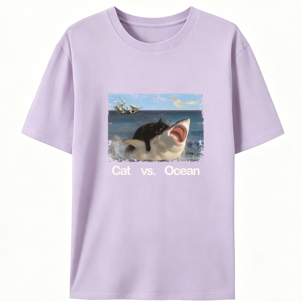 Cat vs. Ocean Retro Designed for Women - Slim Fit Cotton Tee