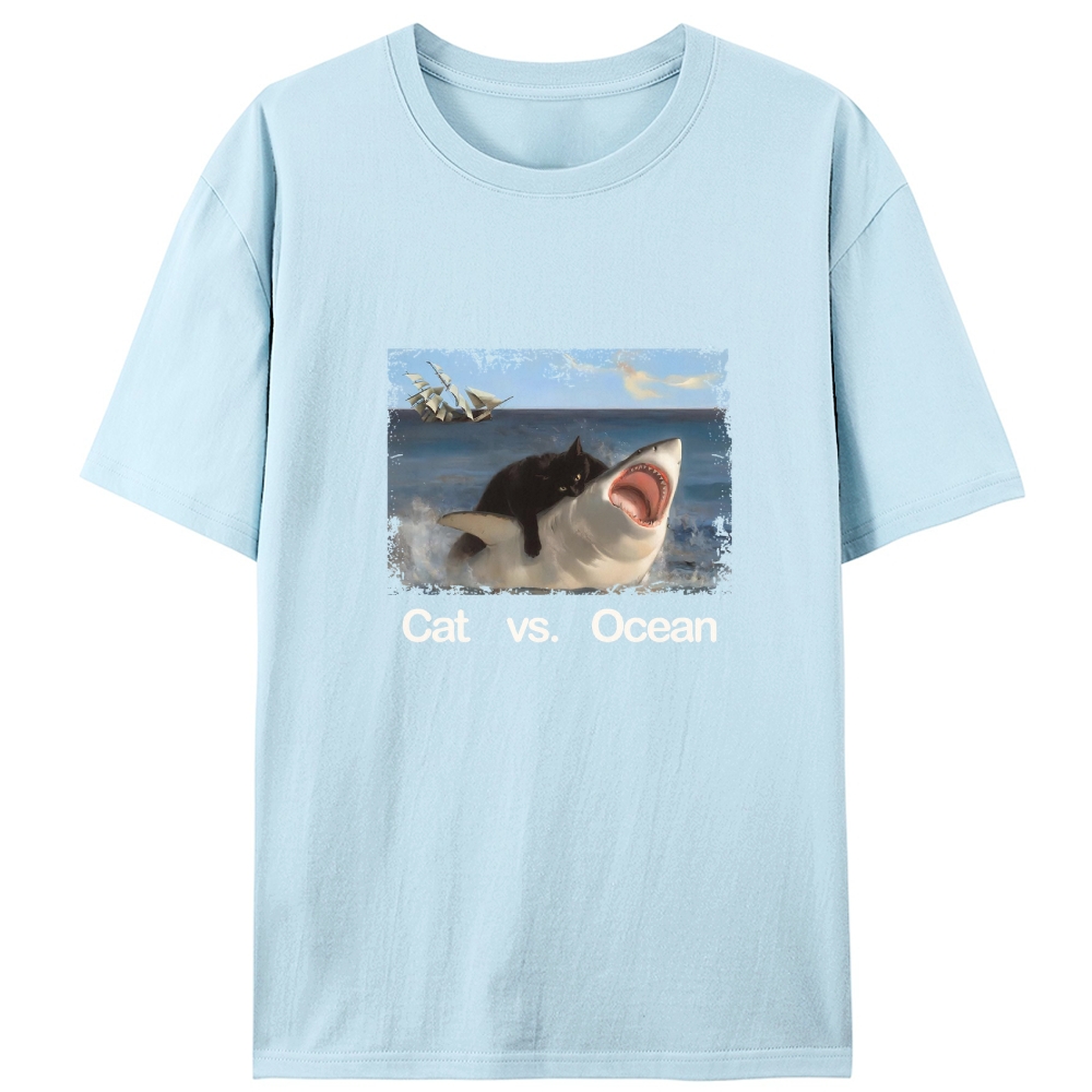 Cat vs. Ocean Retro Designed for Women - Slim Fit Cotton Tee