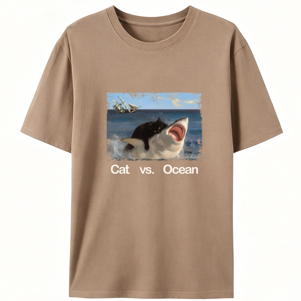 Cat vs. Ocean Retro Designed for Women - Slim Fit Cotton Tee