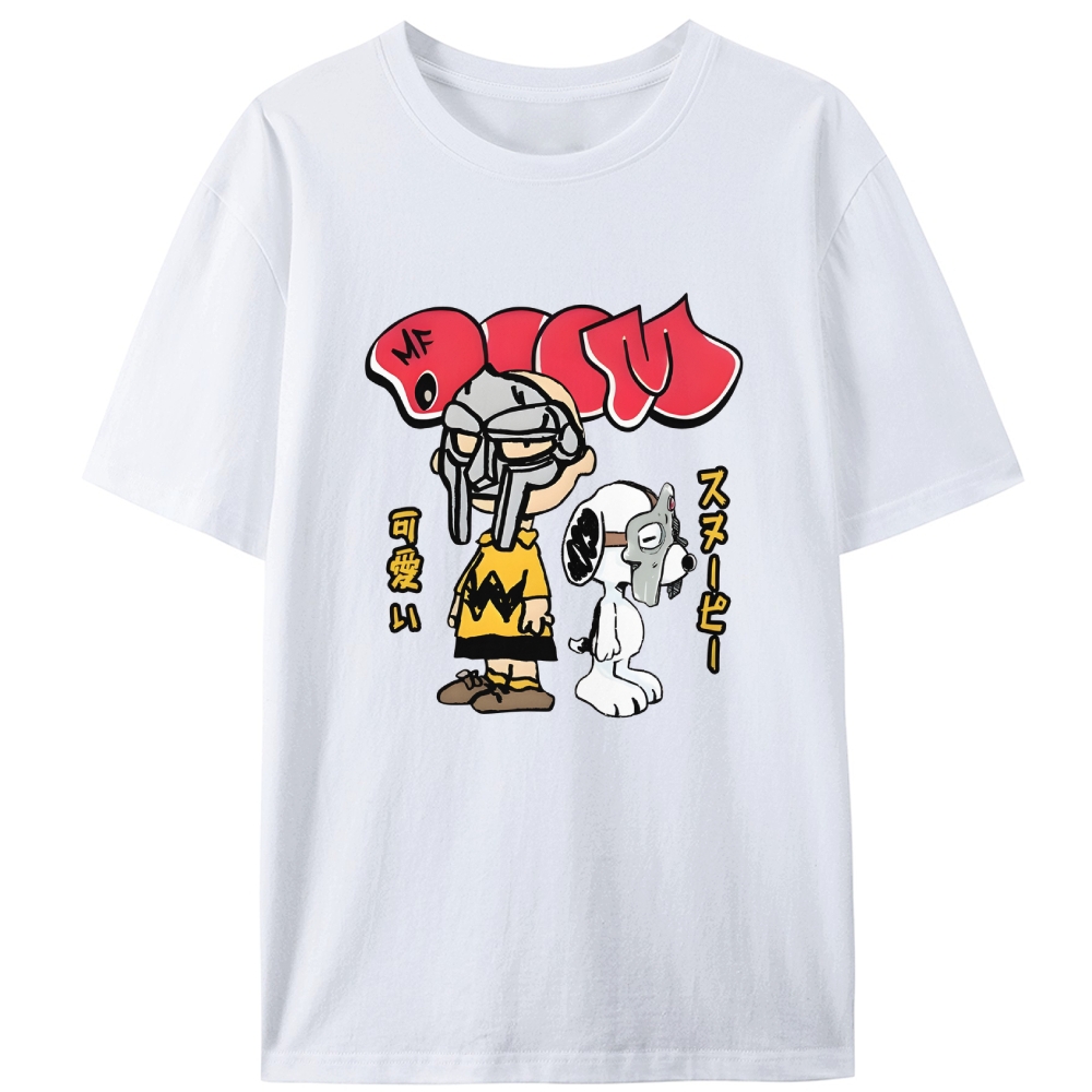 MF DOOM x Snoopy Charlie Brown Crossover Retro Designed for Women - Slim Fit Cotton Tee