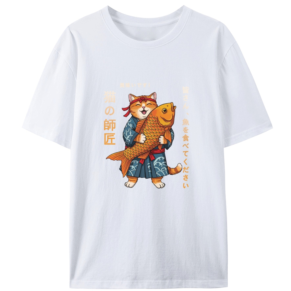 Cat Master Koi Fish Retro Designed for Women - Slim Fit Cotton Tee