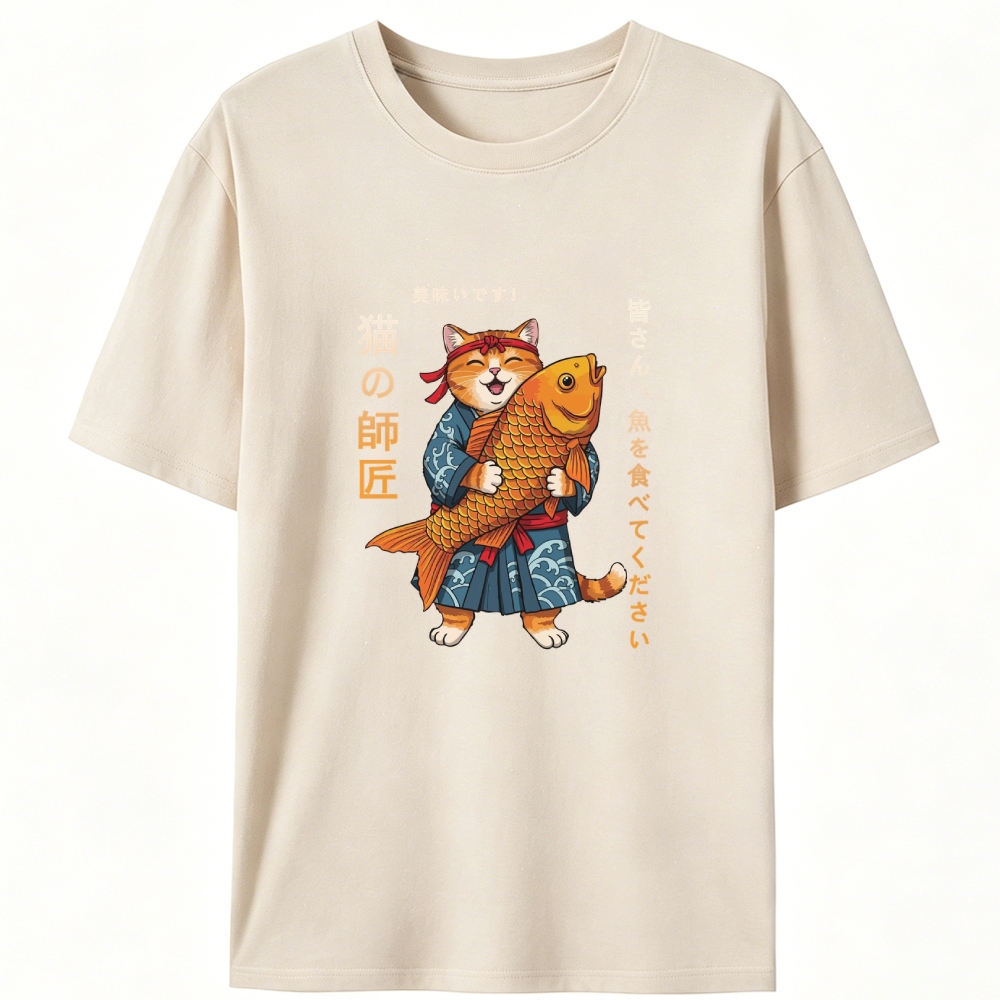 Cat Master Koi Fish Retro Designed for Women - Slim Fit Cotton Tee