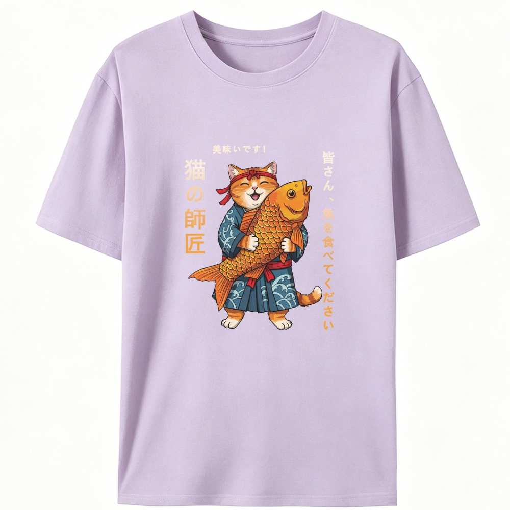Cat Master Koi Fish Retro Designed for Women - Slim Fit Cotton Tee