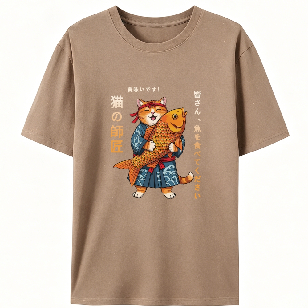 Cat Master Koi Fish Retro Designed for Women - Slim Fit Cotton Tee