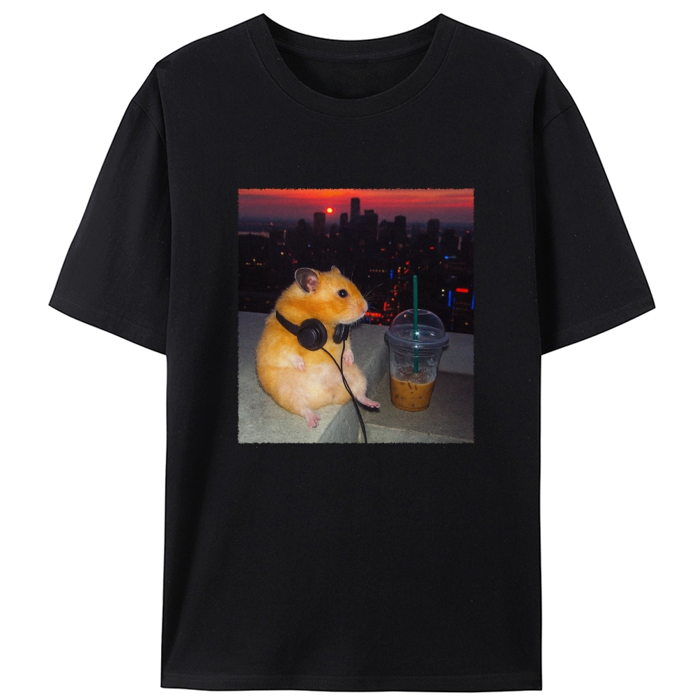 City Sunset Hamster Graphic Designed for Women - Slim Fit Cotton Tee