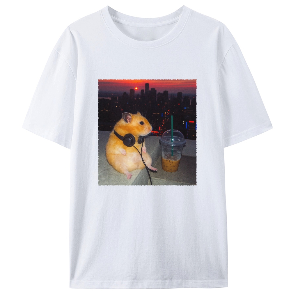 City Sunset Hamster Graphic Designed for Women - Slim Fit Cotton Tee