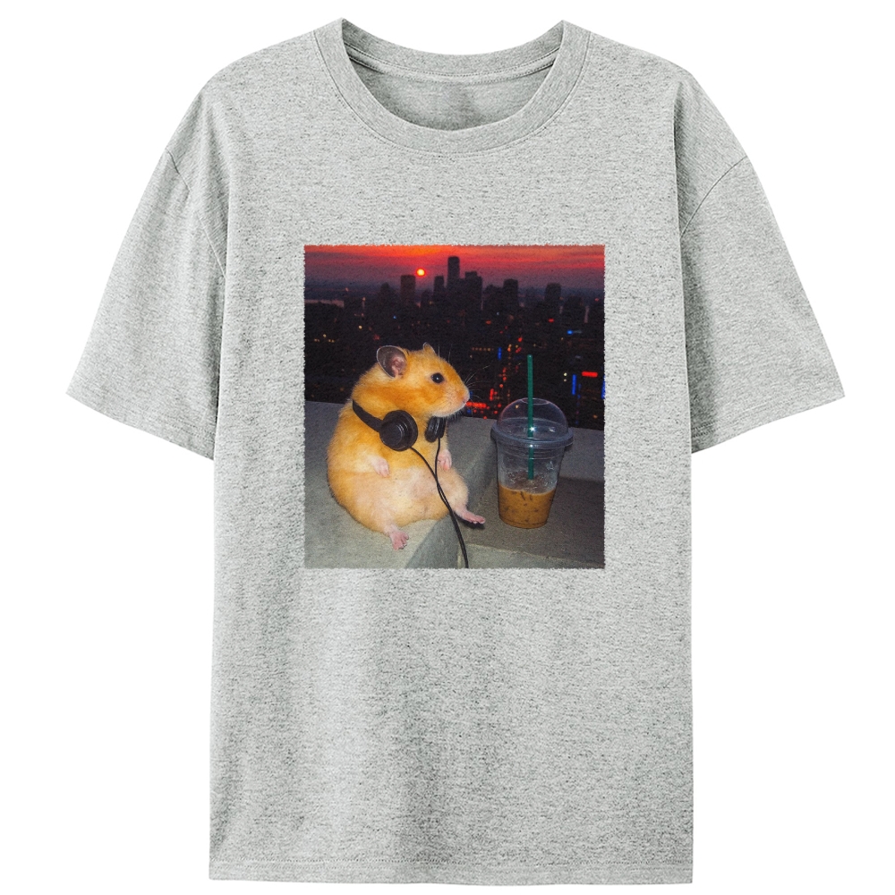 City Sunset Hamster Graphic Designed for Women - Slim Fit Cotton Tee