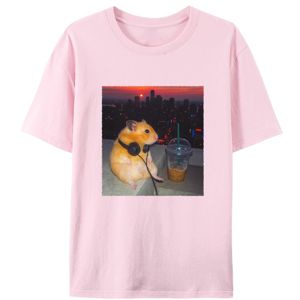 City Sunset Hamster Graphic Designed for Women - Slim Fit Cotton Tee