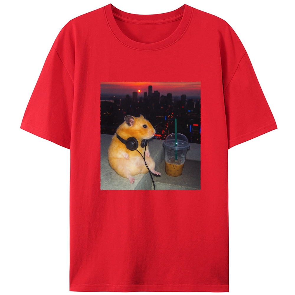 City Sunset Hamster Graphic Designed for Women - Slim Fit Cotton Tee
