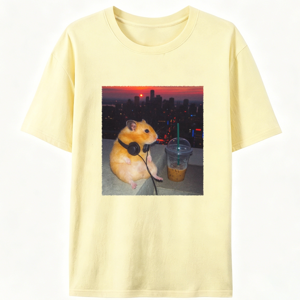 City Sunset Hamster Graphic Designed for Women - Slim Fit Cotton Tee