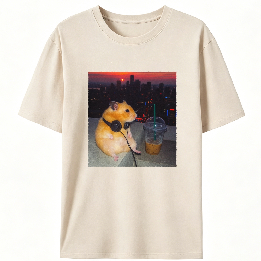 City Sunset Hamster Graphic Designed for Women - Slim Fit Cotton Tee