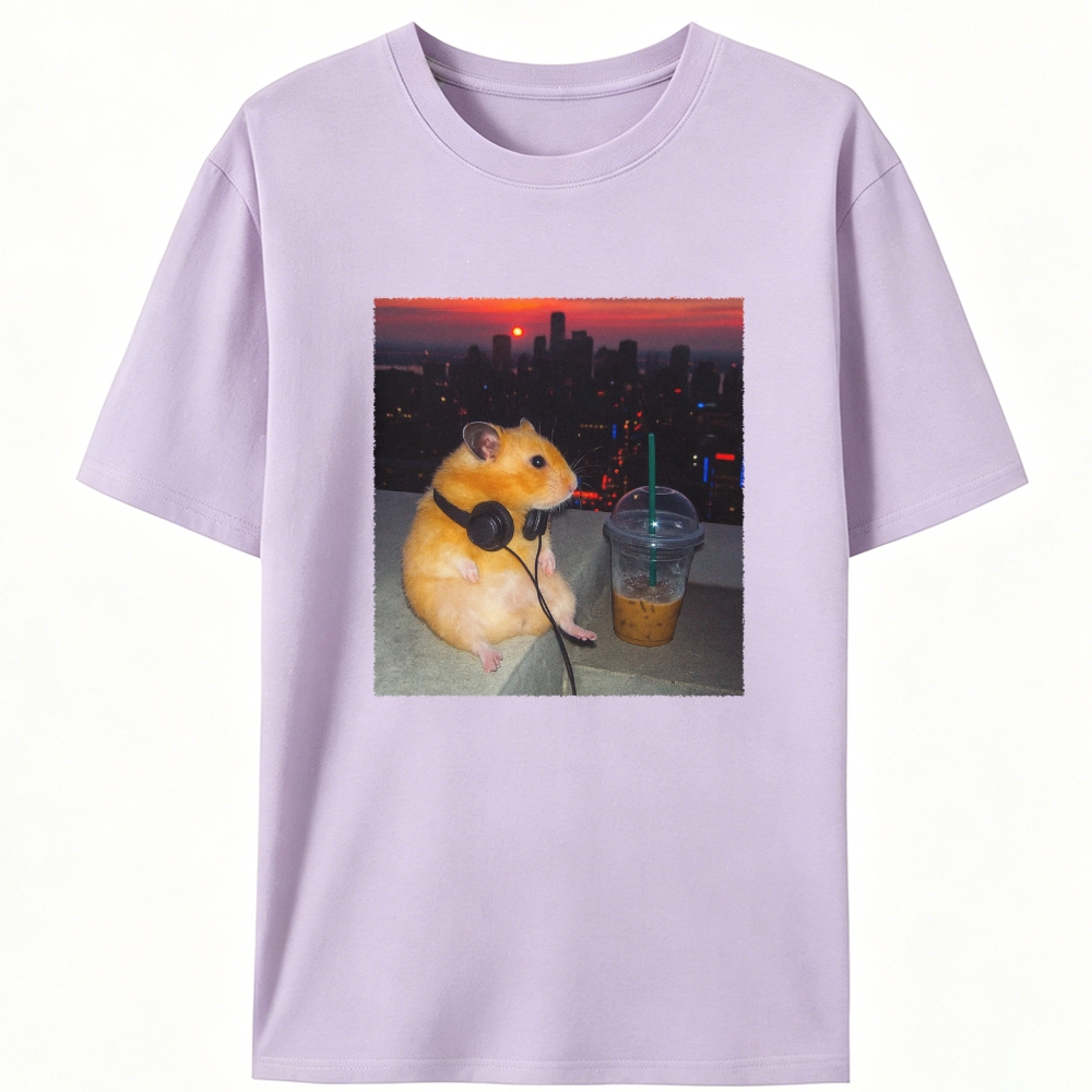 City Sunset Hamster Graphic Designed for Women - Slim Fit Cotton Tee
