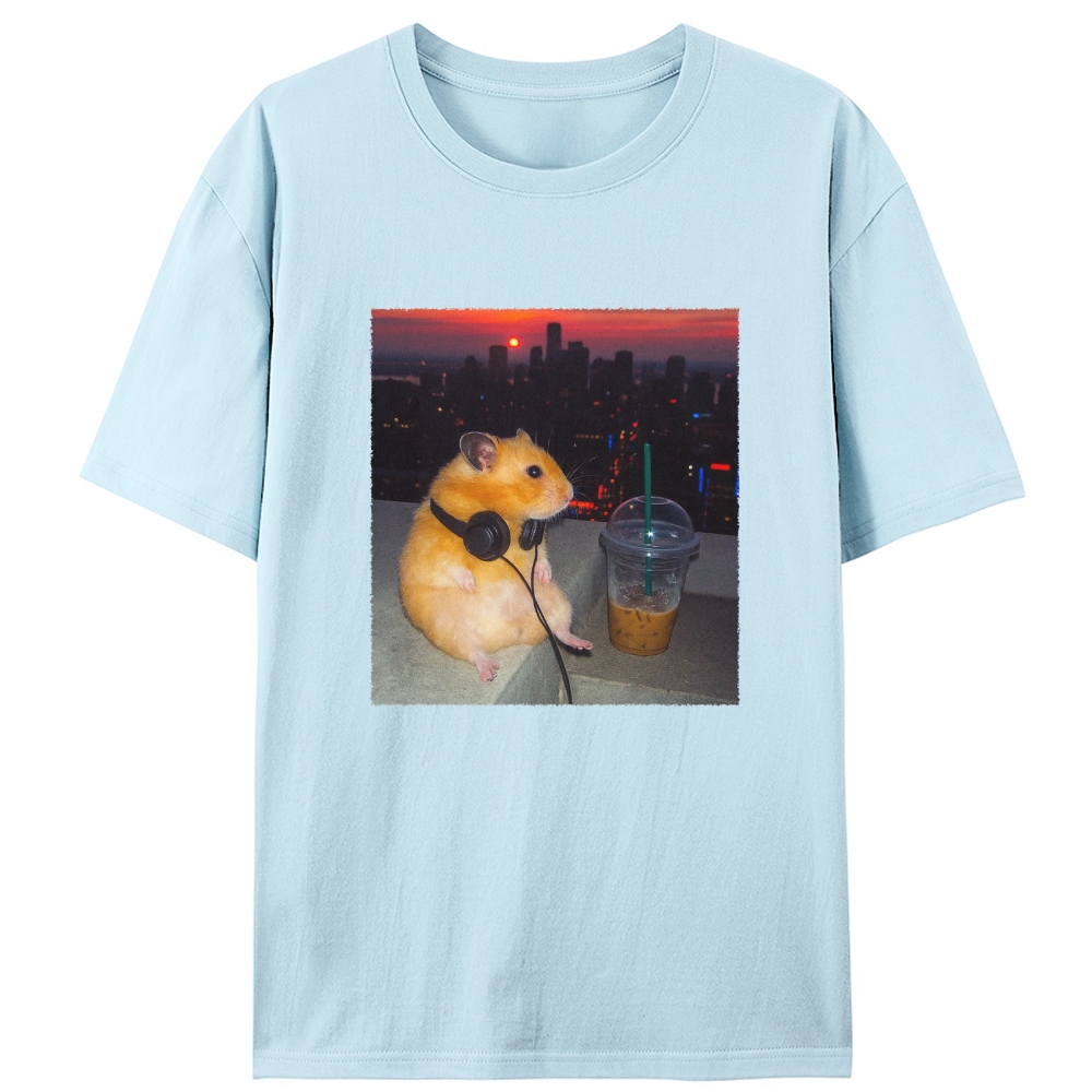 City Sunset Hamster Graphic Designed for Women - Slim Fit Cotton Tee