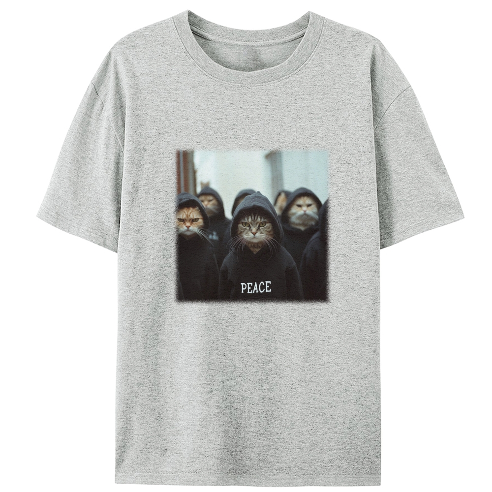 Peace Hoodie Cat Crew Graphic Designed for Women - Slim Fit Cotton Tee
