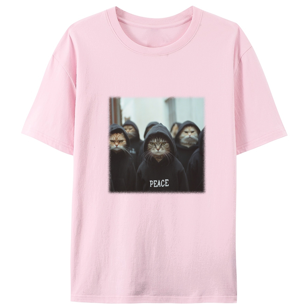 Peace Hoodie Cat Crew Graphic Designed for Women - Slim Fit Cotton Tee