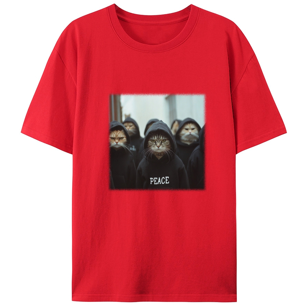 Peace Hoodie Cat Crew Graphic Designed for Women - Slim Fit Cotton Tee