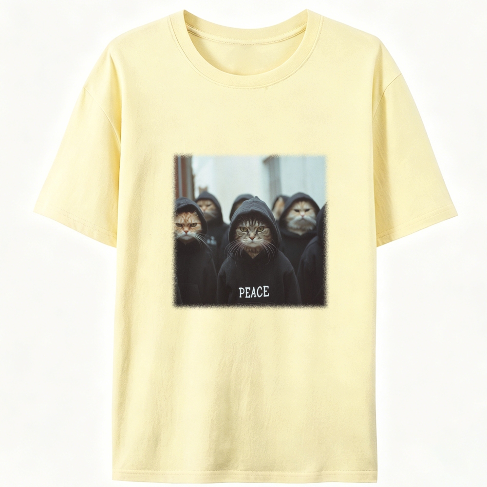 Peace Hoodie Cat Crew Graphic Designed for Women - Slim Fit Cotton Tee