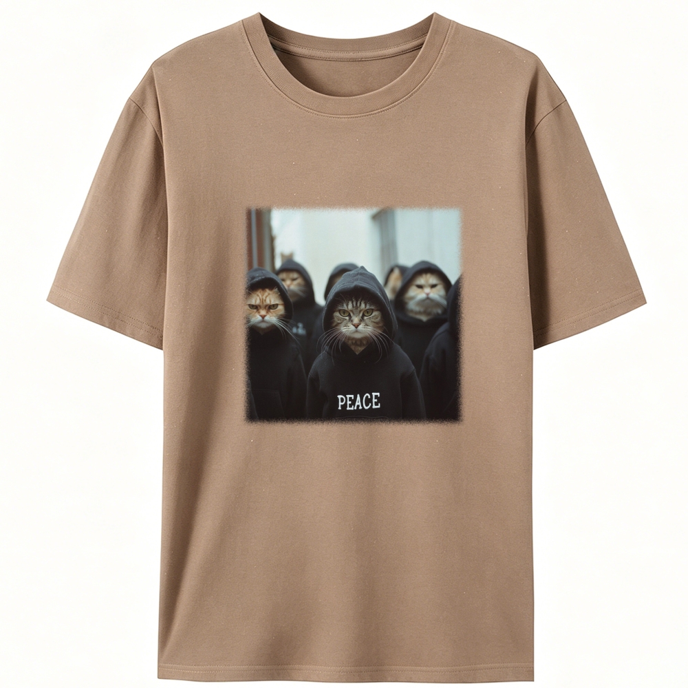 Peace Hoodie Cat Crew Graphic Designed for Women - Slim Fit Cotton Tee
