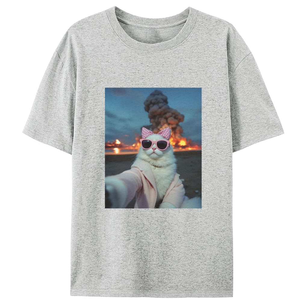 Cool White Cat Selfie Graphic Designed for Women - Slim Fit Cotton Tee