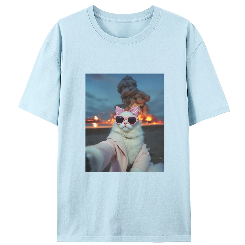 Cool White Cat Selfie Graphic Designed for Women - Slim Fit Cotton Tee