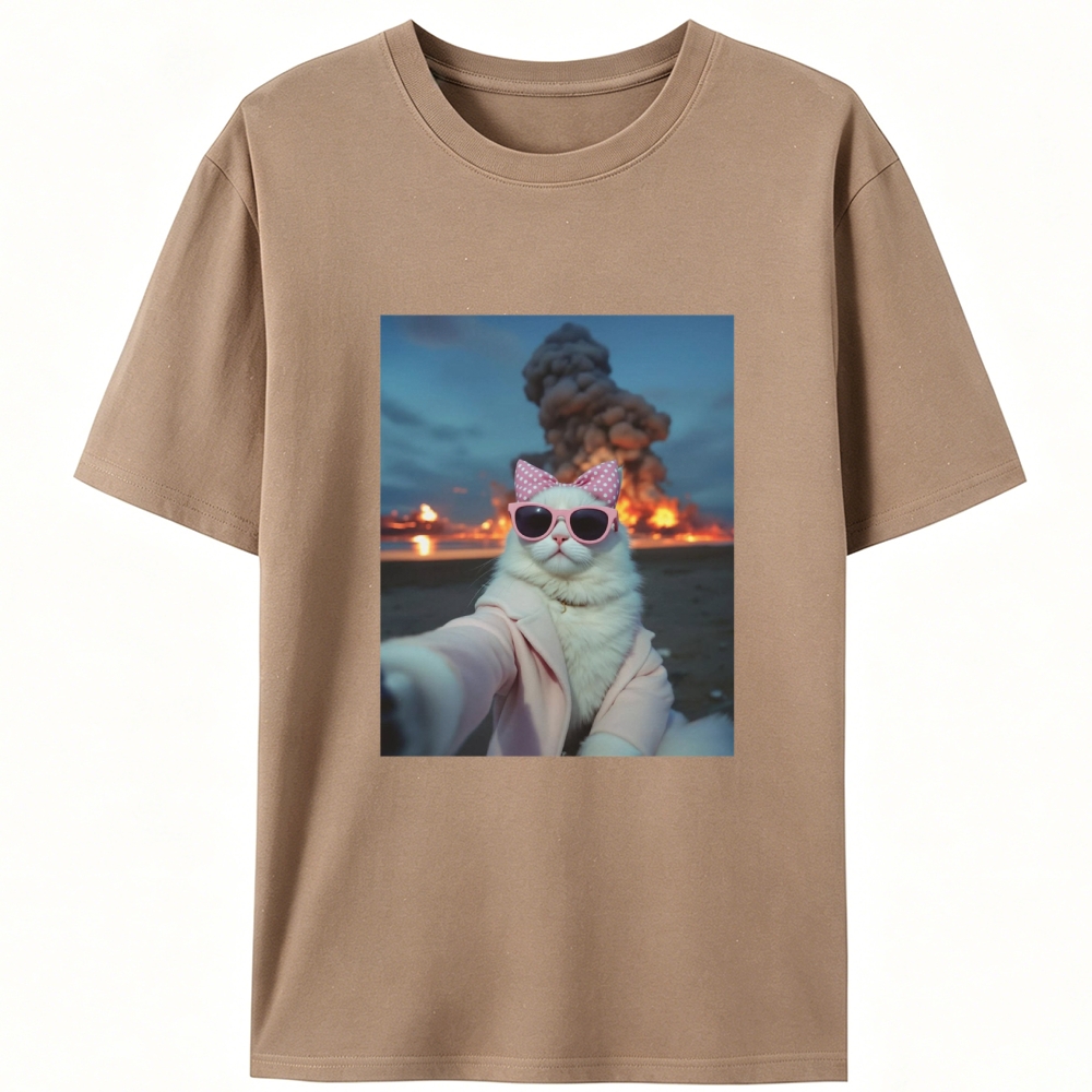 Cool White Cat Selfie Graphic Designed for Women - Slim Fit Cotton Tee