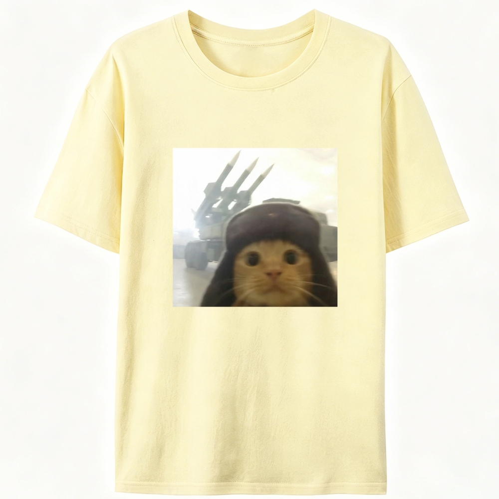 Cat with Missiles Hardcore Meme Retro Designed for Women - Slim Fit Cotton Tee
