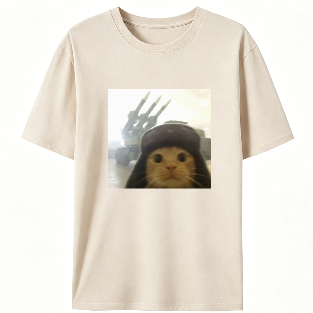 Cat with Missiles Hardcore Meme Retro Designed for Women - Slim Fit Cotton Tee