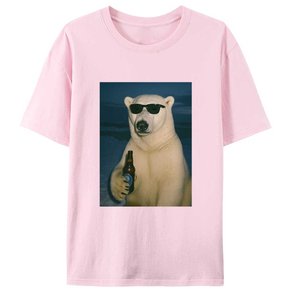 Cool Polar Bear With Beer Meme Retro Designed for Women - Slim Fit Cotton Tee