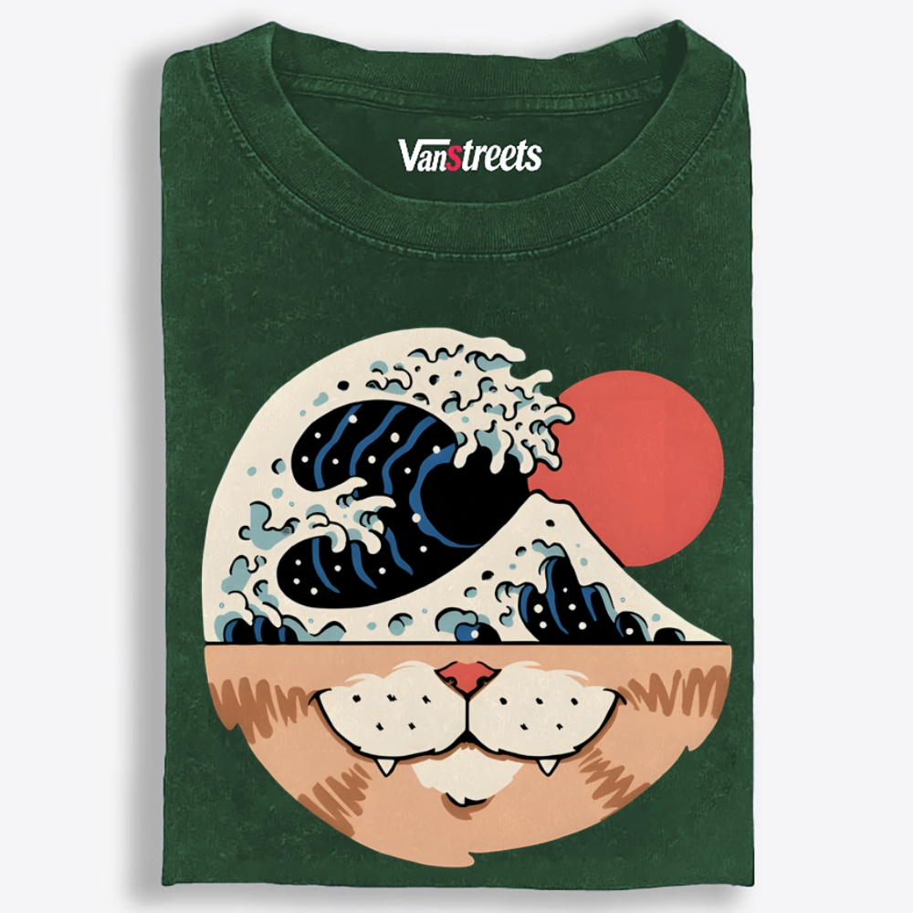 Cat Wave Retro Washed T-Shirt | 100% Cotton | Streetwear Essential