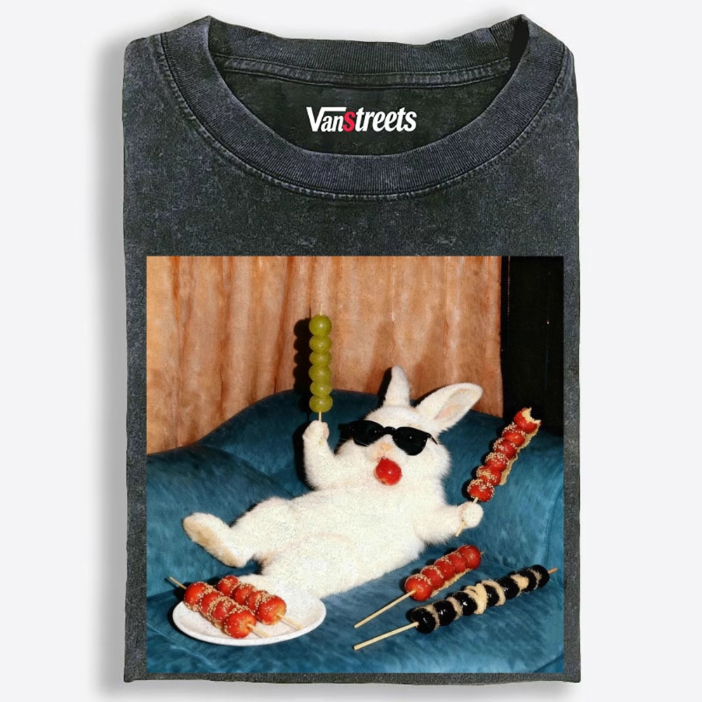 Cool Rabbit Skewers Retro Washed T-Shirt | 100% Cotton | Streetwear Essential