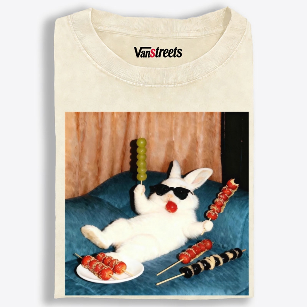Cool Rabbit Skewers Retro Washed T-Shirt | 100% Cotton | Streetwear Essential