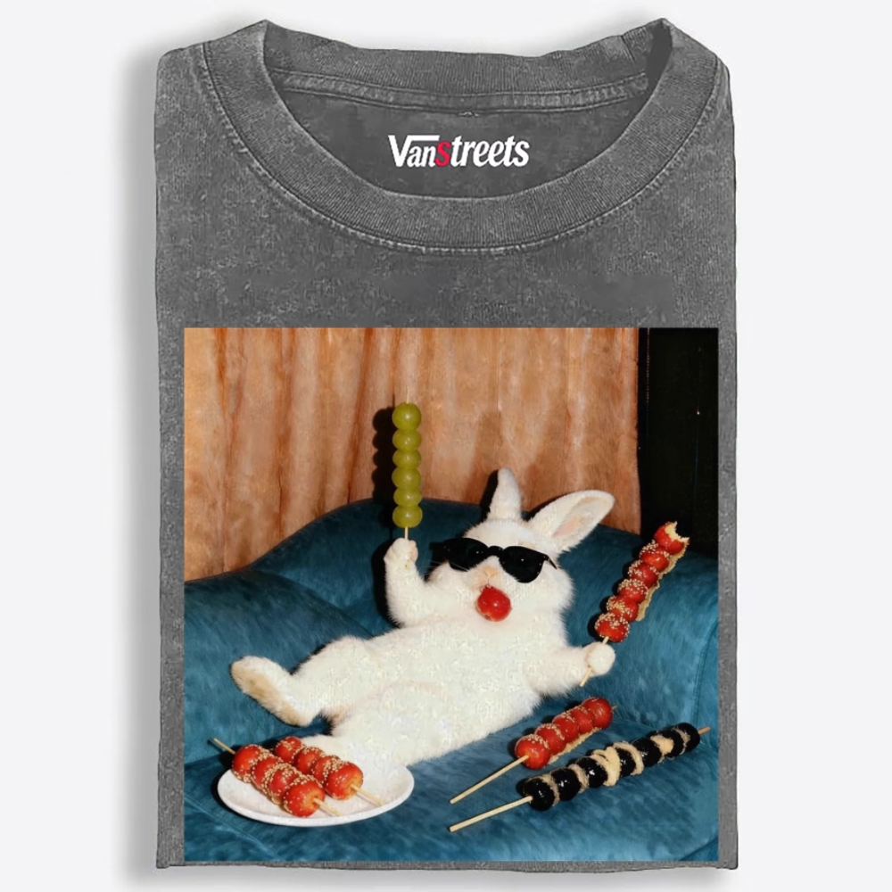 Cool Rabbit Skewers Retro Washed T-Shirt | 100% Cotton | Streetwear Essential