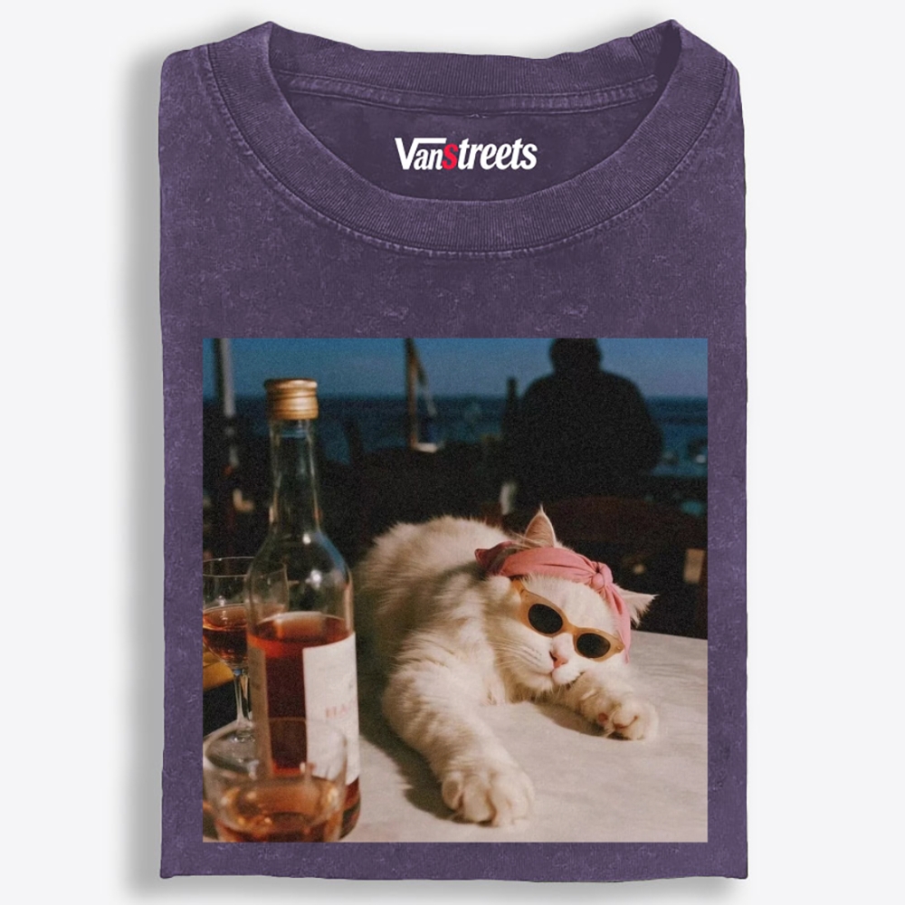 Drunk Cool Cat Retro Washed T-Shirt | 100% Cotton | Streetwear Essential