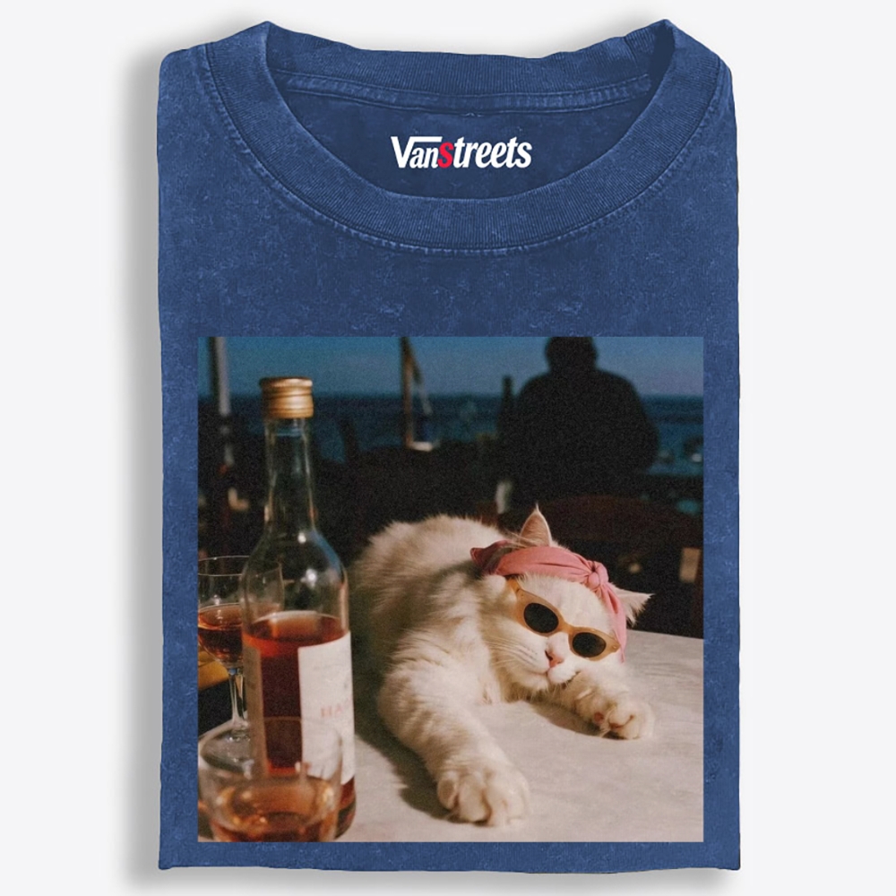 Drunk Cool Cat Retro Washed T-Shirt | 100% Cotton | Streetwear Essential