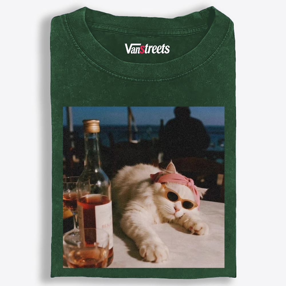Drunk Cool Cat Retro Washed T-Shirt | 100% Cotton | Streetwear Essential