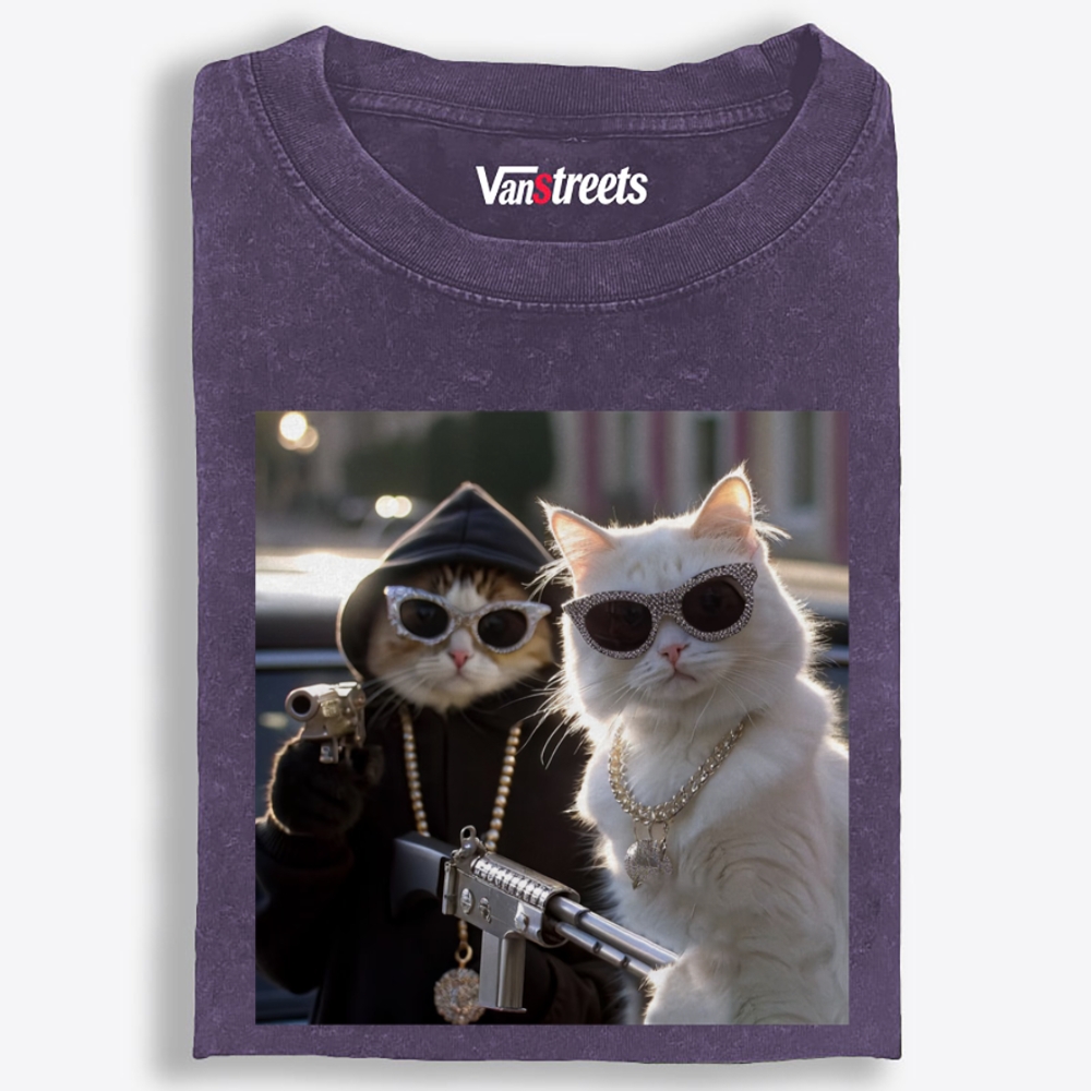 Gangster Cats Retro Washed T-Shirt | 100% Cotton | Streetwear Essential