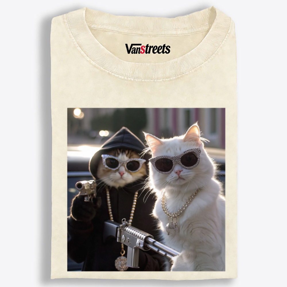Gangster Cats Retro Washed T-Shirt | 100% Cotton | Streetwear Essential