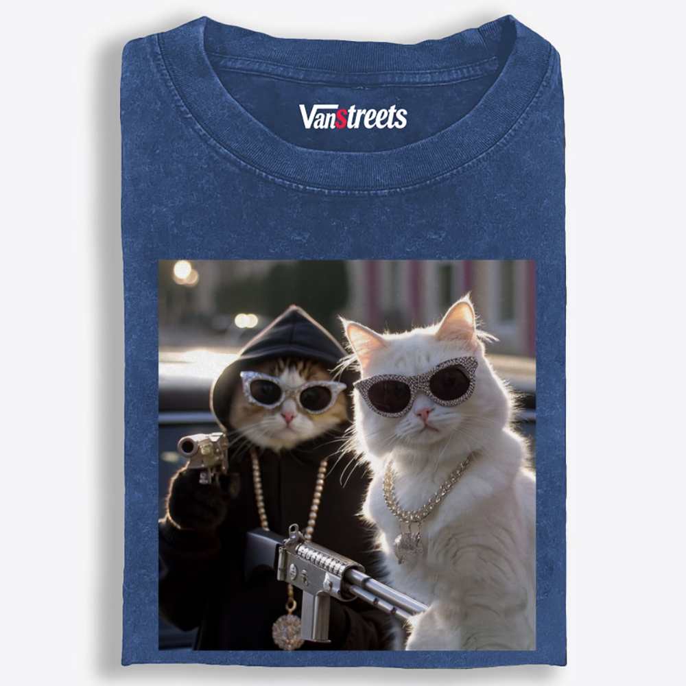Gangster Cats Retro Washed T-Shirt | 100% Cotton | Streetwear Essential